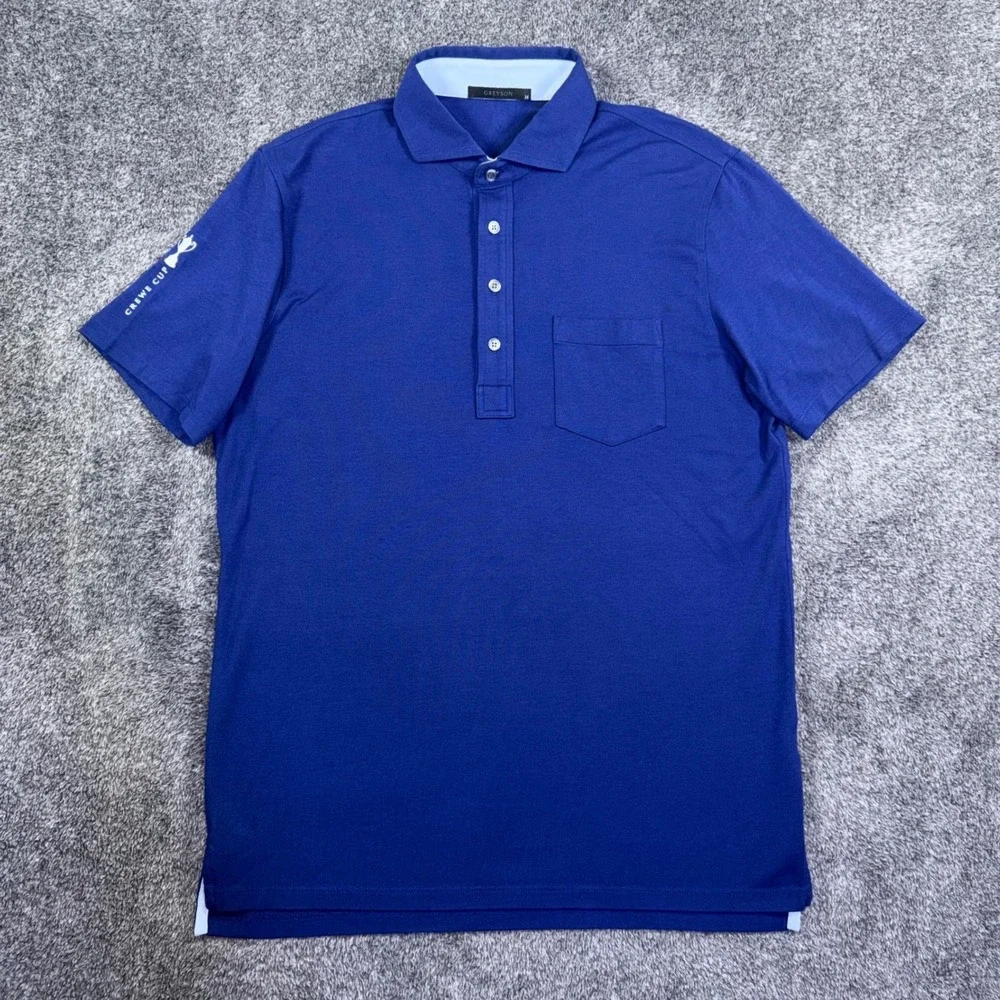 Greyson Mens Crewe Cup Pima Cotton Modal Blend‎ Pocket Polo Shirt Blue Size M
